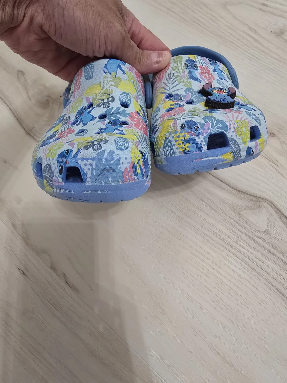 CROCS Kids Floral Stitch Print Slip-On Clogs in Light Blue